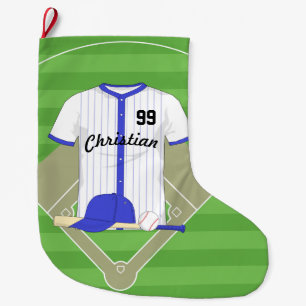 Meia De Natal Grande Basebol azul personalizado