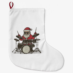 Meia De Natal Grande Baterista Natal Divertido Vintage Papai Noel Tocan