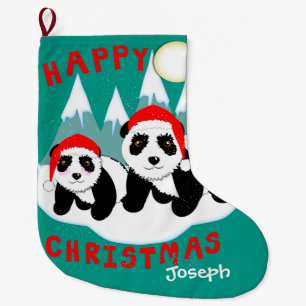 Meia De Natal Grande Bears de Panda Feliz e Bonito Personalizado