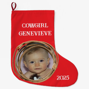 Meia De Natal Grande Bebê Cowgirl Primeiro Natal Stocks