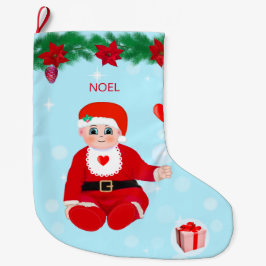 Meia De Natal Grande bebê de Natal, corações, poinsettias e pinheiro