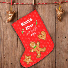 Meia De Natal Grande Bebê Primeiro doce XmaS Gingerbird Pals 2 lados