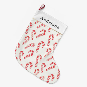 Meia De Natal Grande Bengalas de Natal Vermelho Creme Branco