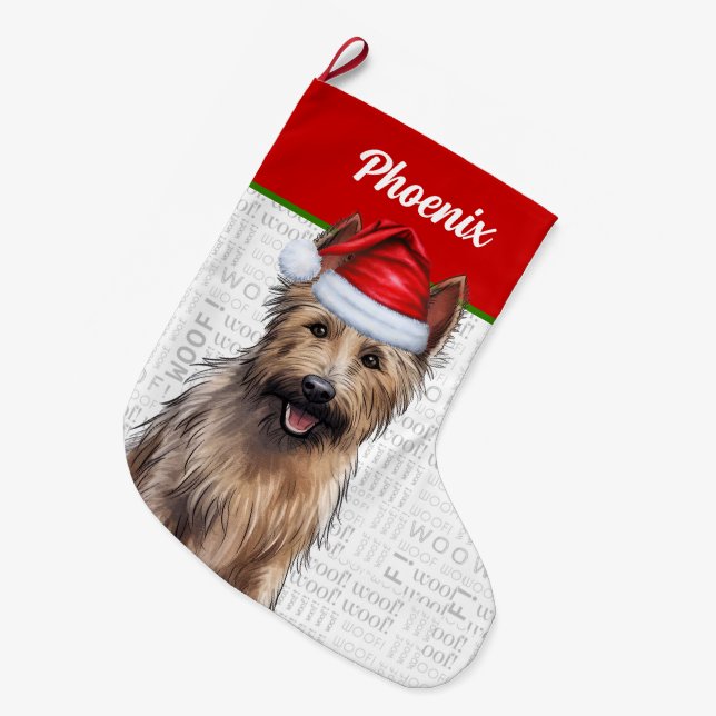 Meia De Natal Grande Berger Picard de Natal com o nome do cão (Frente (Pendurada))