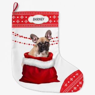 Meia De Natal Grande Bift Bag Cute French Bulldog Fronteira com Neve