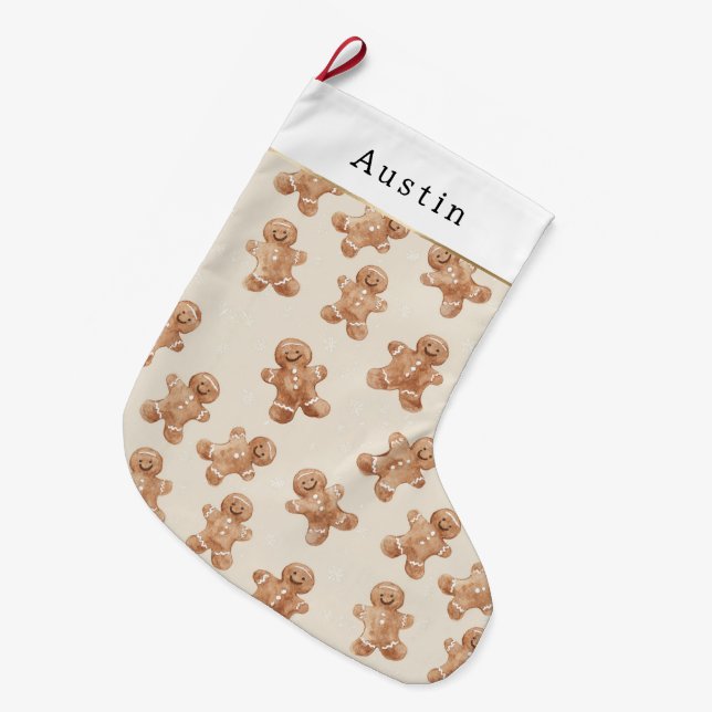 Meia De Natal Grande Biscoitos de Gengibre Creme Marrom (Frente (Pendurada))