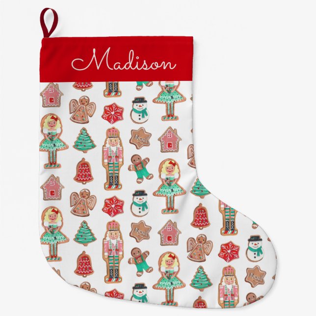 Meia De Natal Grande Biscoitos de Natal homem de gengibre quebra-nozes  (Frente)