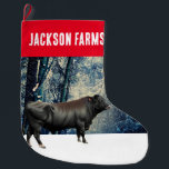 Meia De Natal Grande Black Angus Bull Winter<br><div class="desc">Um touro Angus está em uma paisagem cênica de neve.</div>