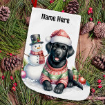 Meia De Natal Grande Black Labrador Retriever & Snowman Puppy Dog<br><div class="desc">Procurando o melhor presente para o seu melhor Labrador... veja as nossas meias de Natal do Labrador Retriever, o perfeito acessório de Natal para qualquer amante de cachorro! Escolha entre designs com laboratórios de preto, amarelo ou chocolate. Designs festivos de cães papais noeis adoráveis em laboratórios vestidos em seus próprios...</div>