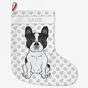 Meia De Natal Grande Black Piebald French Bulldog / Frenchie Dog & Name