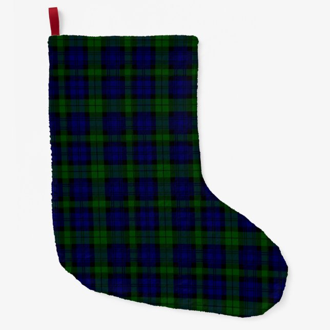Meia De Natal Grande Black Watch Tartan Blue Green Xadrez (Frente)