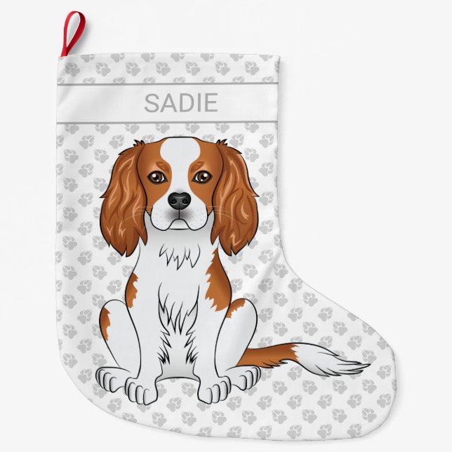 Meia De Natal Grande Blenheim Cavalier King Charles Spaniel & Nome (Frente)
