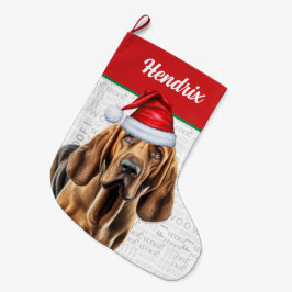 Meia De Natal Grande Bloodhound de Natal com o nome Woof Background