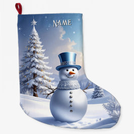 Meia De Natal Grande Blue Hat Snowman Christmas Tree Holiday Stocking