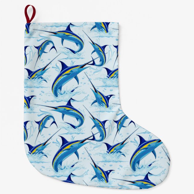 Meia De Natal Grande Blue Marlin Jumping out of Ocean (Frente)