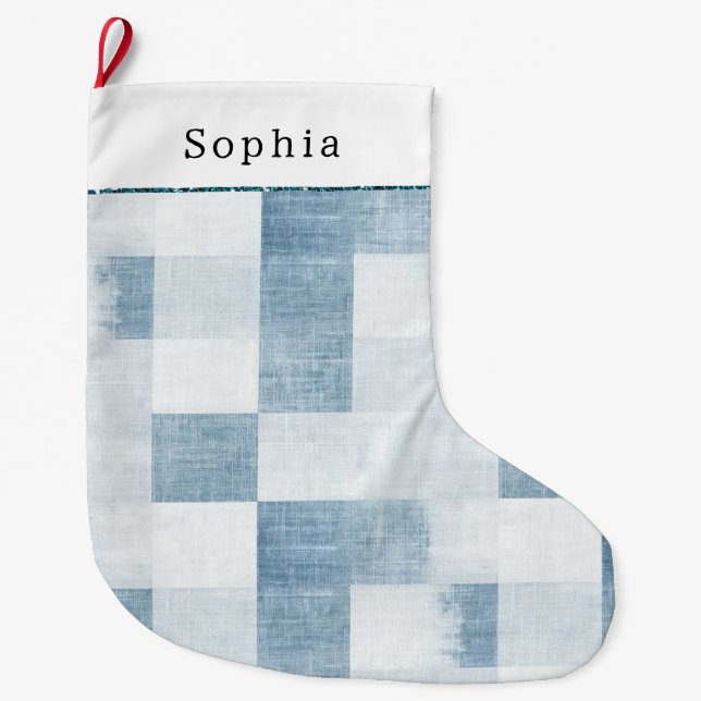 Meia De Natal Grande Blue White Denim Jean Christmas (Frente)