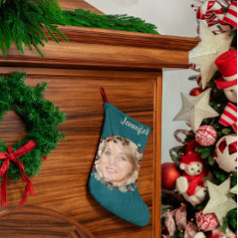 Meia De Natal Grande bluish green photo wreath and named
