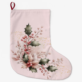 Meia De Natal Grande Blush Pink Holly e Berries