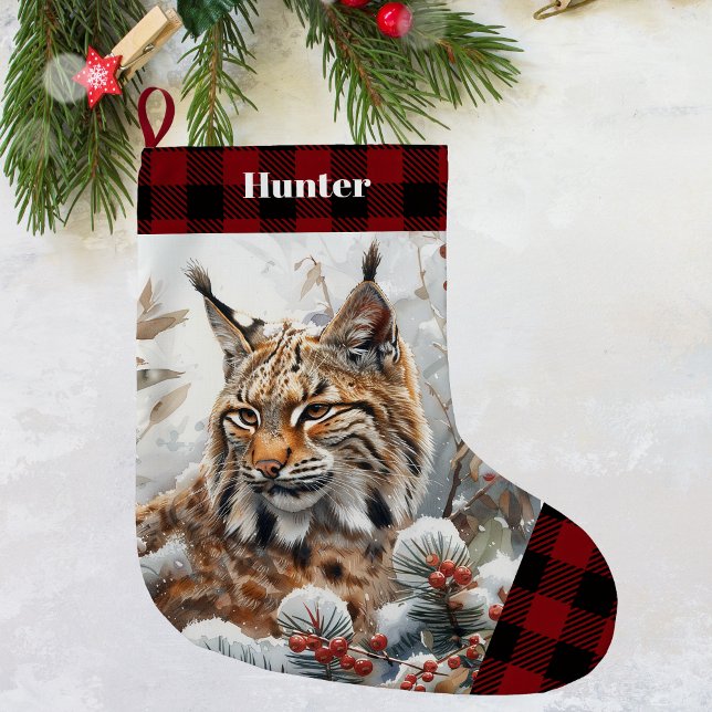 Meia De Natal Grande Bob Cat Wildlife Christmas Stocks (Bobcat stocking 1)