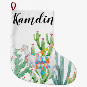 Meia De Natal Grande Boho Llama Bohemian Cactos De, Personalizado