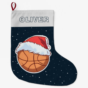 Meia De Natal Grande Bola de Basquete Chapéu Vermelho do Papai Noel Nom