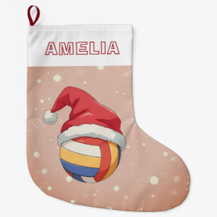 Meia De Natal Grande Bola de Volei Chapéu de Papai Noel Vermelho Nome