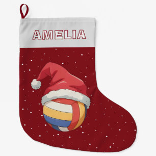Meia De Natal Grande Bola de Volei Chapéu Vermelho do Papai Noel Nome