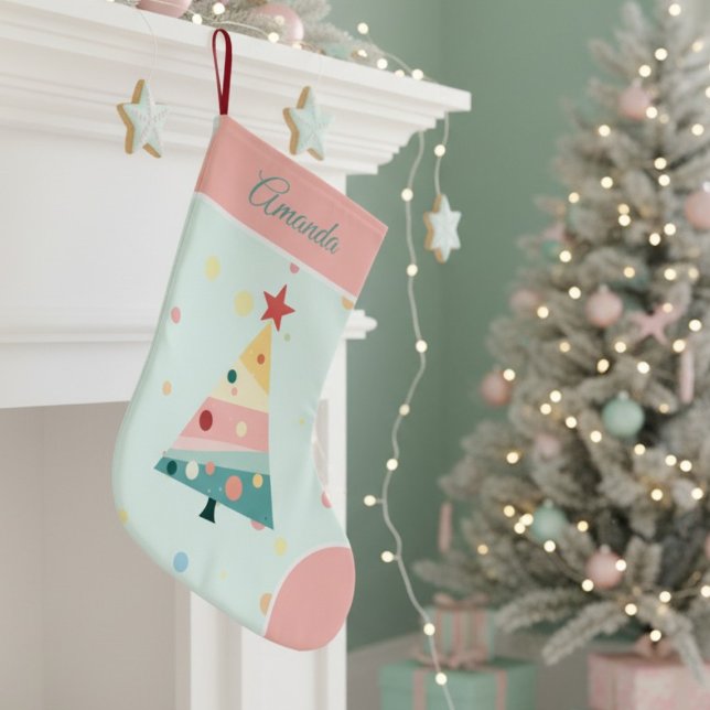 Meia De Natal Grande Bolinhas de Pastel Whimsical (Pastel color polka dot Christmas tree stocking)