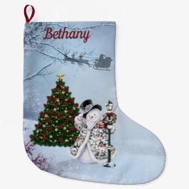 Meia De Natal Grande Boneco de Neve de Inverno