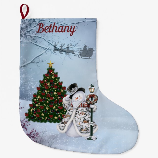 Meia De Natal Grande Boneco de Neve de Inverno (Frente)