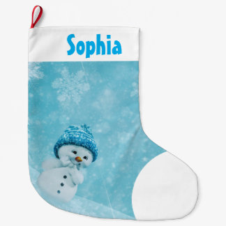Meia De Natal Grande Boneco de Neve e Flocos de Neve