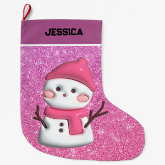 Meia De Natal Grande Boneco de Neve Rosa Fofo Natal Moderno