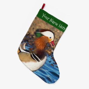Meia De Natal Grande Bonita Chatty Mandarin Duck no lago