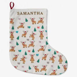 Meia De Natal Grande Bonita Reindeer de Natal