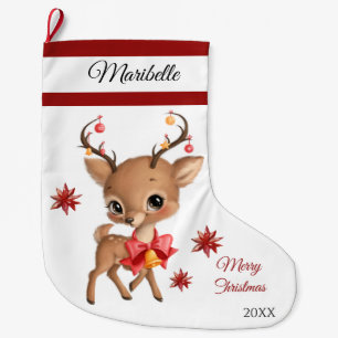 Meia De Natal Grande Bonita Reindeer Grande Banheiro de Natal