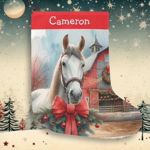 Meia De Natal Grande Bonito Cavalo Branco Personalizado