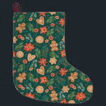 Meia De Natal Grande Bonito padrão de Natal<br><div class="desc">Santo e gingerbreads</div>