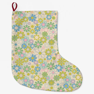 Meia De Natal Grande Bonito Pasta Leve Padrão Retrofloral