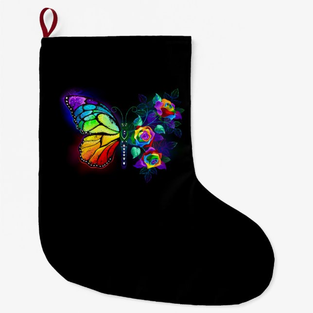 Meia De Natal Grande Borboleta-flor-arco-íris (Frente)