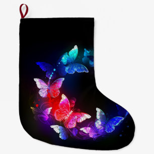 Meia De Natal Grande Borboletas Neon Night brilhantes sobre fundo preto