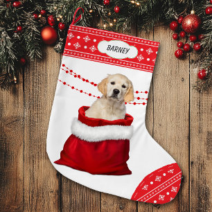 Meia De Natal Grande Borda do Floco de Neve do Cachorro do Cachorro do