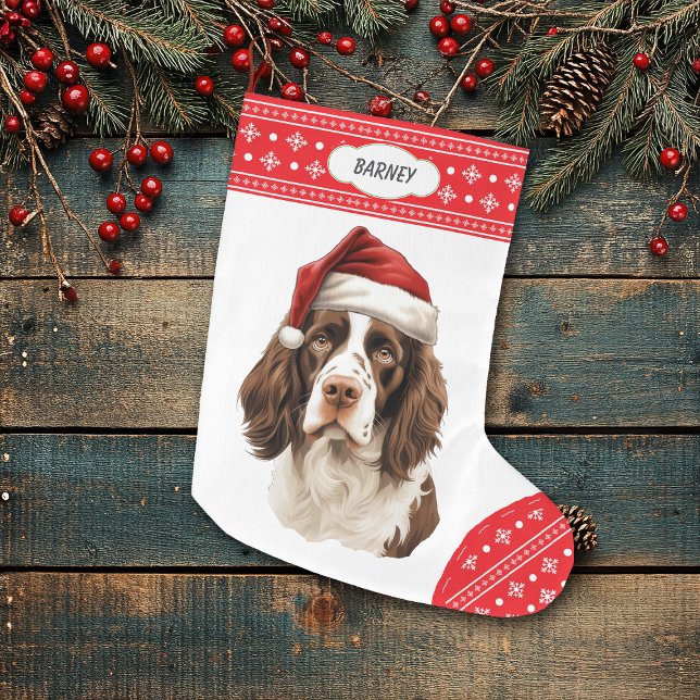 Meia De Natal Grande Borda Snowflake do Springer Spaniel Santa Hat (Criador carregado)