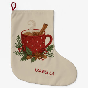 Meia De Natal Grande Bordado russo Cacau de Natal com canela