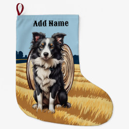 Meia De Natal Grande Border Collie na Fazenda