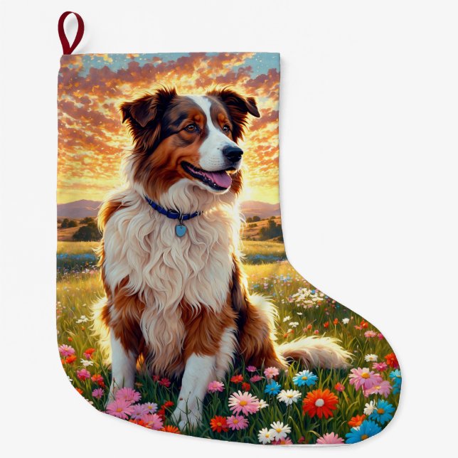 Meia De Natal Grande Border Collie Shepherd Dog (Frente)