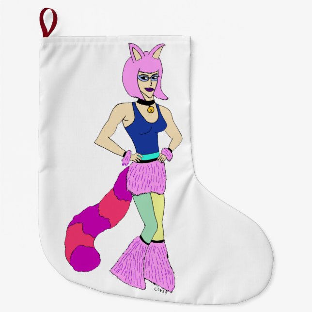 Meia De Natal Grande botão catgirl (Frente)