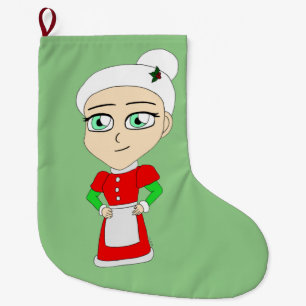 Meia De Natal Grande botão chibi mrs claus