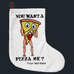 Meia De Natal Grande Boxing de Pizza para Trash de Cartoon<br><div class="desc">Um desenho engraçado em uma pizza vestindo luvas de boxe. A pizza tem grandes olhos azuis e está pronta para uma luta de boxe. O slogan diz "você quer uma pizza para mim"</div>