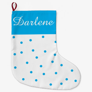 Meia De Natal Grande Branco e Bolinhas Turquesa: