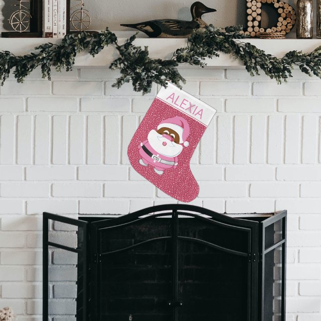 Meia De Natal Grande Branco-rosa-de-Natal afro-americano Papai Noel (Criador carregado)